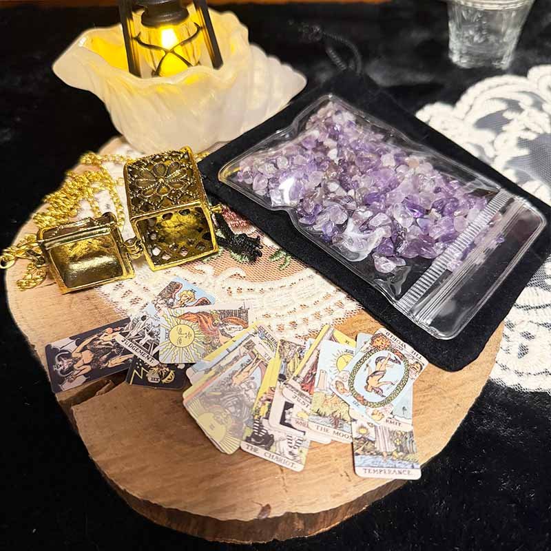 Handmade vintage art card necklace gift set with bonus crystal packet