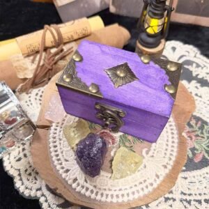Mini vintage wooden jewelry box purple finish with glass crystal display 3.5x2.2 inch