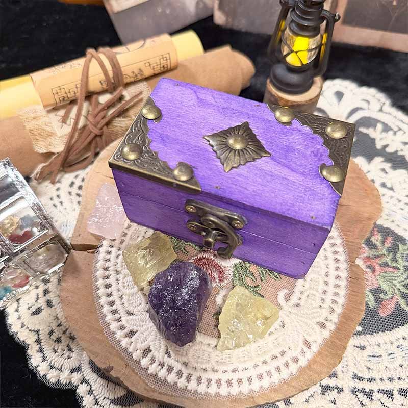 Mini vintage wooden jewelry box purple finish with glass crystal display 3.5x2.2 inch