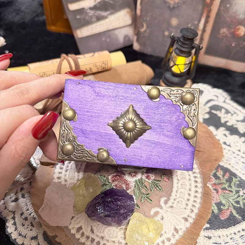 Purple vintage jewelry box open view small wooden trinket box with lid