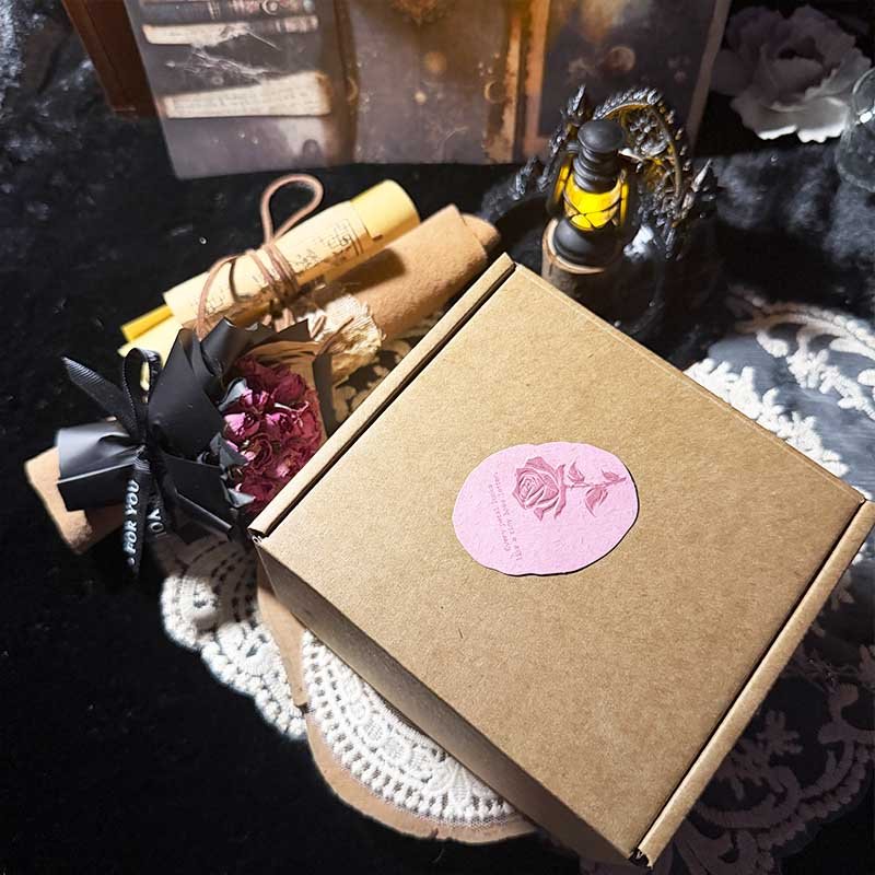Carefully packaged handmade jewelry care kit with seashell bowl, spoon, and crystals