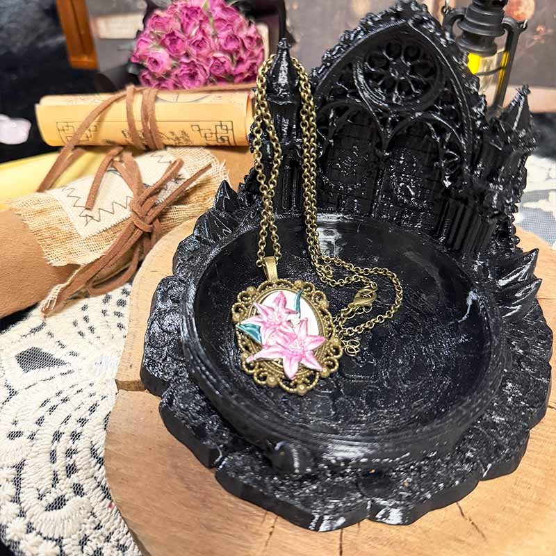 Antique bronze lily pendant necklace gift packaging vintage flower jewelry