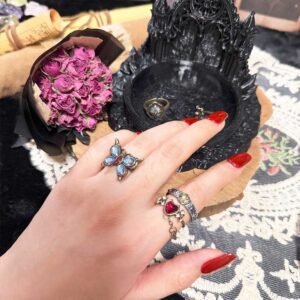 Vintage gothic ring set of 5 antique bronze stacking rings with butterfly and heart designs